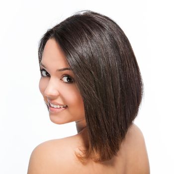 A woman with an asymmetrical bob.