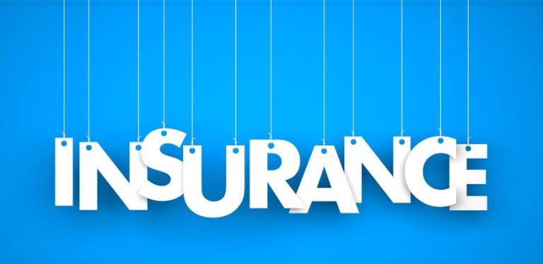 The word "insurance" in big white block letters on a light blue background.